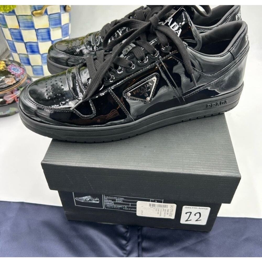Men's Prada downtown patent leather triangle logo sneakers size 9, made in Italy - Picture 2 of 12